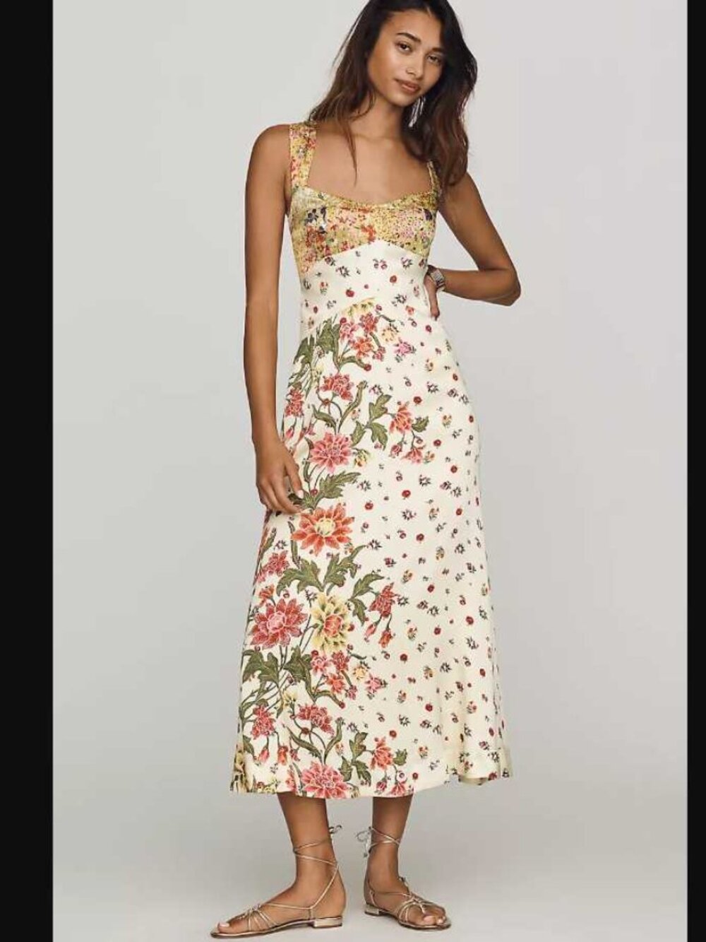 New LP Anthropologie Jocelyn sleeveless slip midi dress  yellow floral L Petite